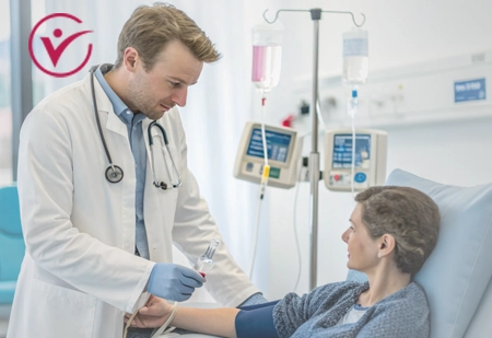 Врач делает капельницу для печени пациенту